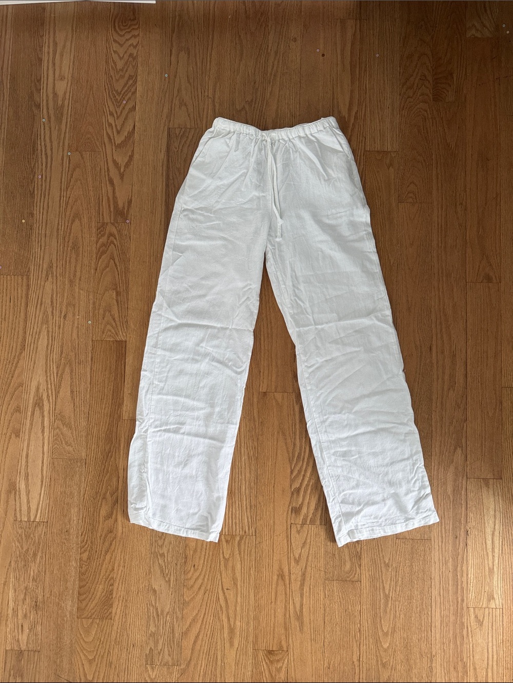 Pull&Bear White Lightweight Linen-Blend Drawstring Pants